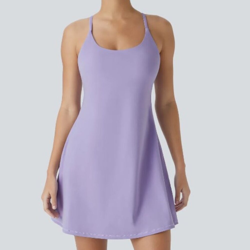Halara Sporty Shorts Dress Athleisure Racerback Purple Lavender Small Tennis